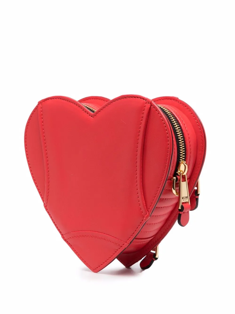 Moschino Heart-shape Moto Leather Crossbody Bag Black