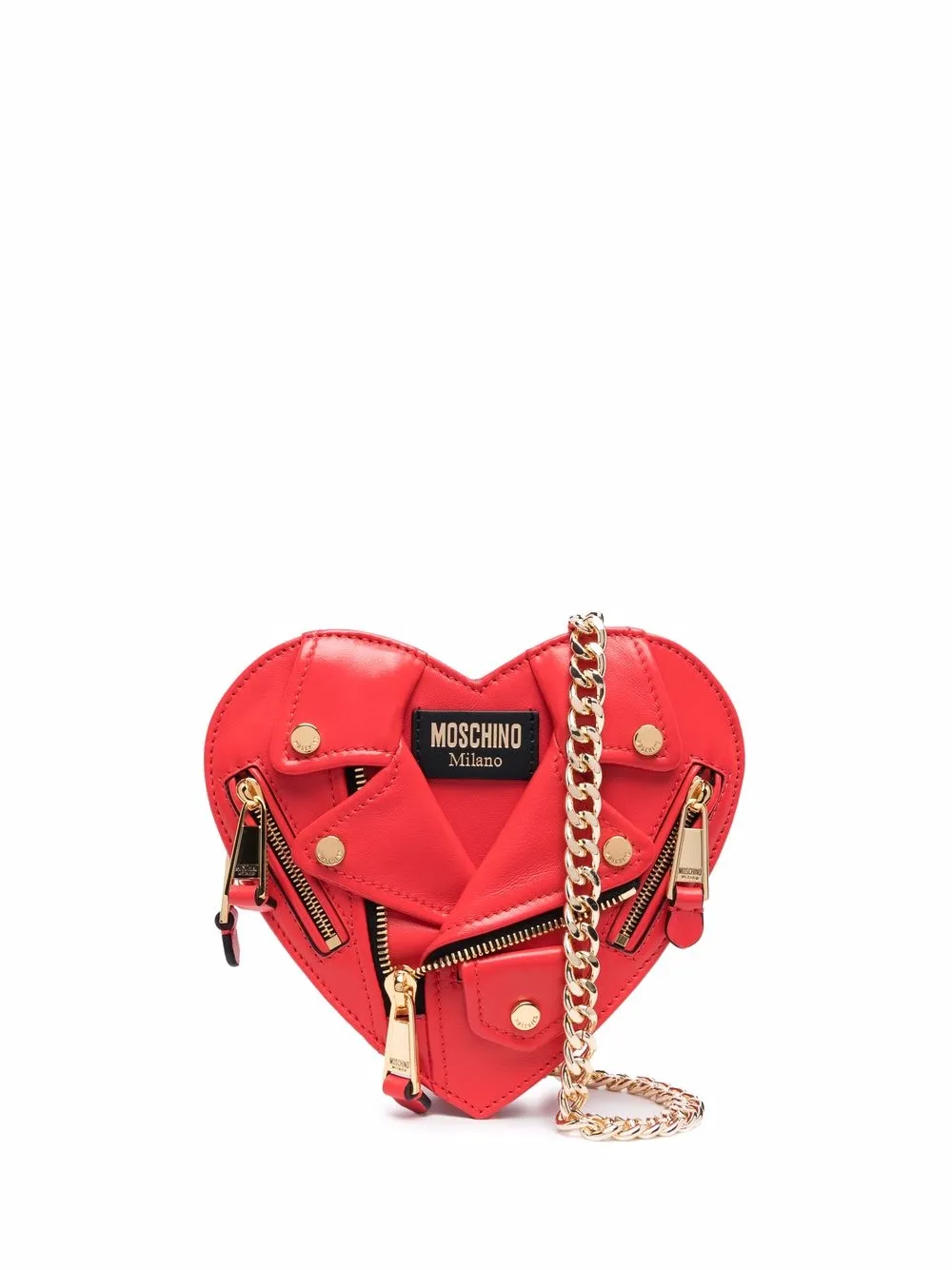 Moschino Heart-shape Moto Leather Crossbody Bag Black