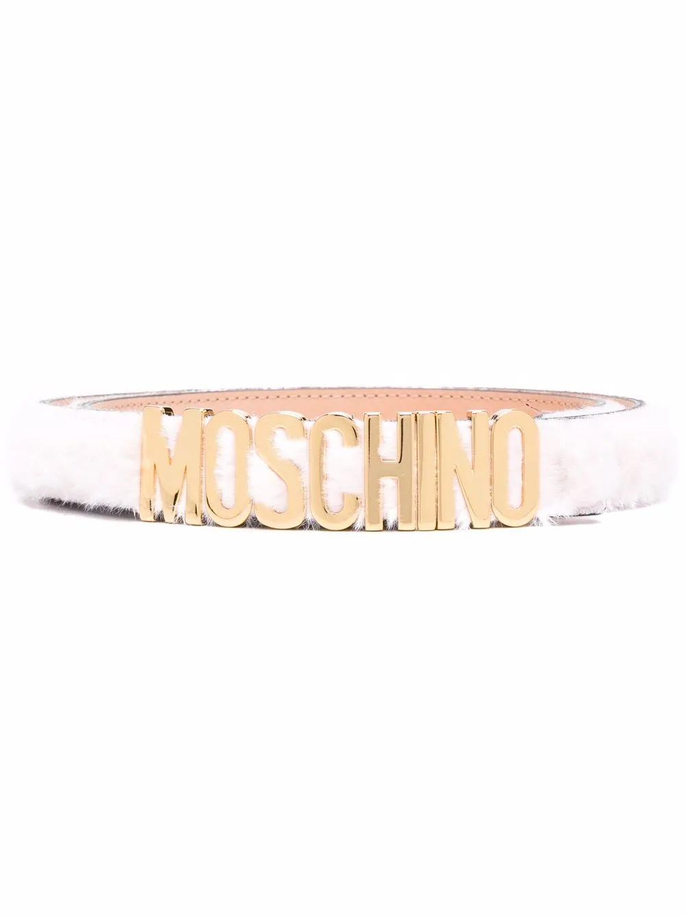 

Moschino logo-lettering faux-fur belt - Pink