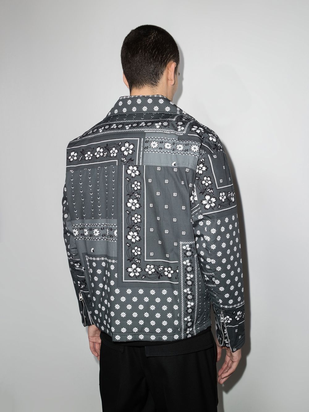 Shop Neighborhood Bandana-print Biker Jacket In Grey