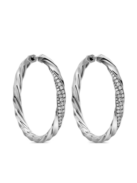 David Yurman sterling silver Cable Edge diamond hoop earrings
