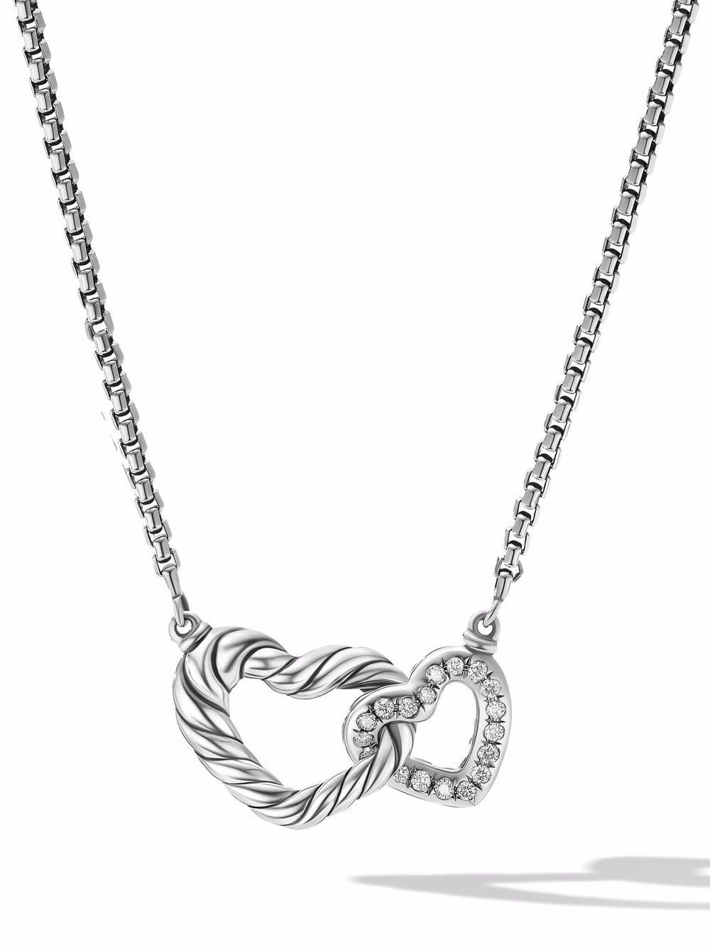 David Yurman Sterling Silver Double Heart Diamond Necklace