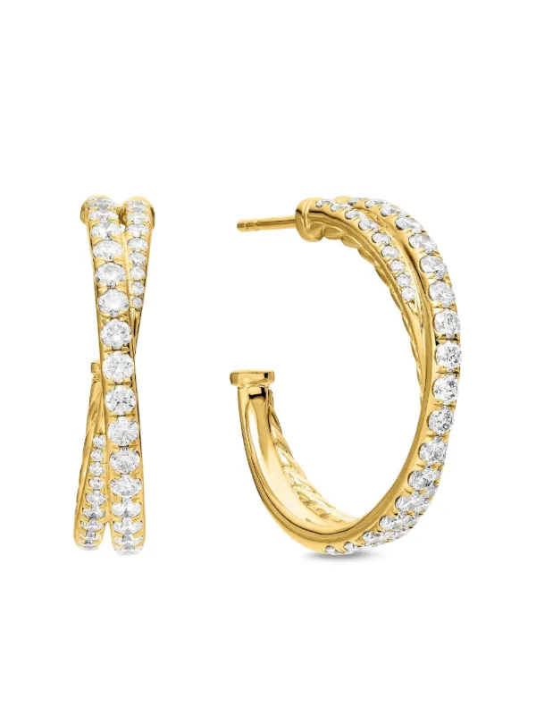 David Yurman 18kt Yellow Gold Crossover Diamond Hoop Earrings (24mm)