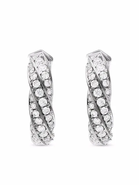 David Yurman sterling silver Cable Edge diamond huggie hoop earrings (13mm)