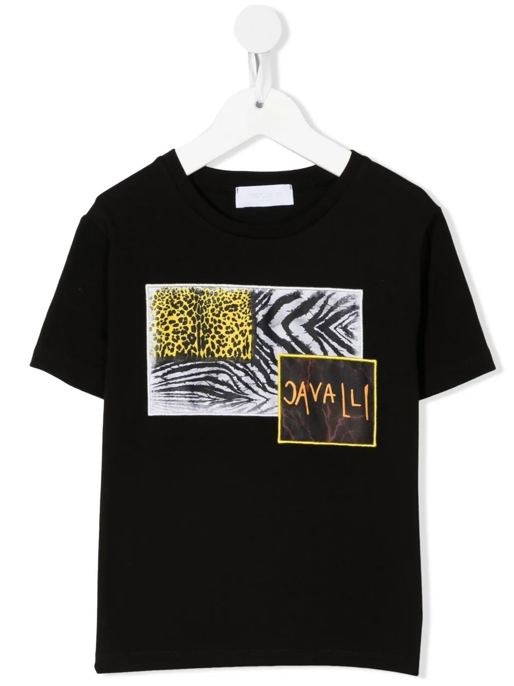 

Roberto Cavalli Junior playera con diseño patchwork y logo - Negro