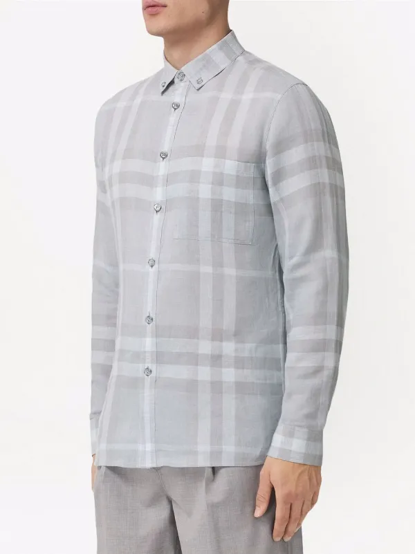 BURBERRY button-down Collar Check Linen 