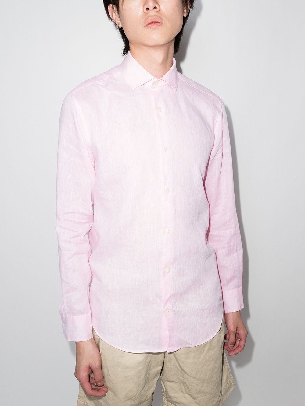 Shop Frescobol Carioca Antonio Linen Shirt In Pink