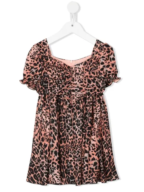Roberto Cavalli Junior vestido midi fruncido con estampado de leopardo