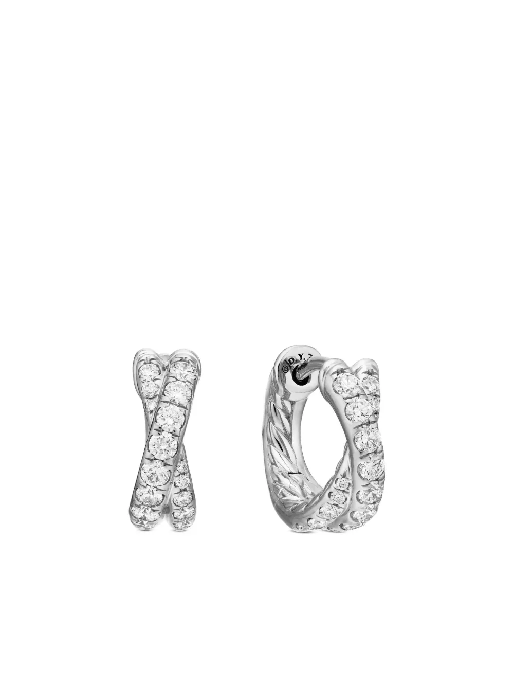 David Yurman Crossover ダイヤモンド フープピアス 12mm 18Kホワイトゴールド - シルバートーン David Yurman Crossover ダイヤモンド フープピアス 12mm 18Kホワイトゴールド - シルバートーン