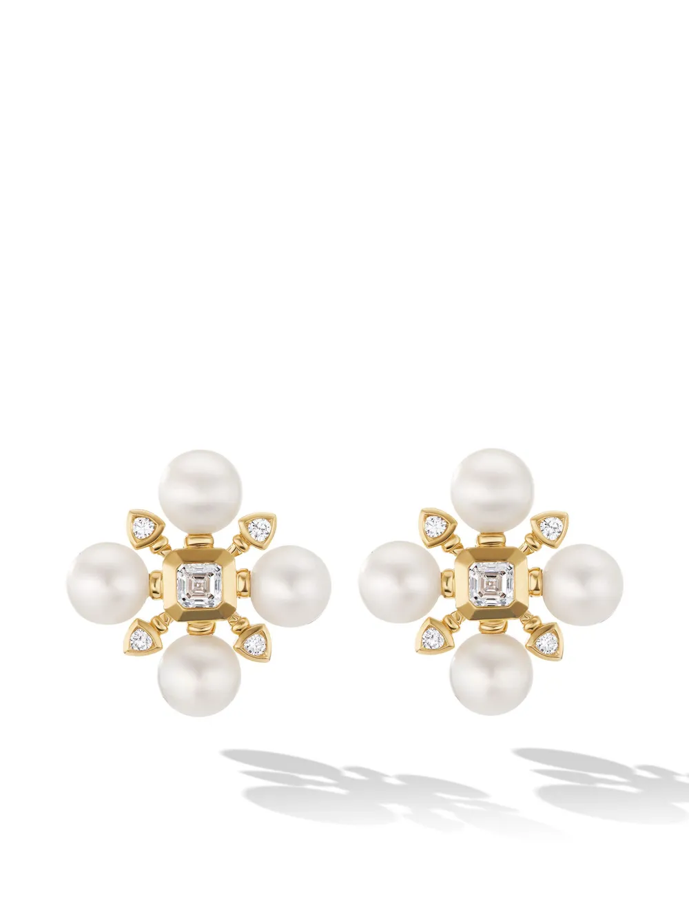 18kt yellow gold Renaissance pearl and diamond stud earrings (16.5mm)