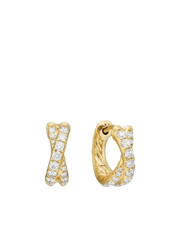 David Yurman 18kt Yellow Gold Crossover Diamond Hoop Earrings (12mm)