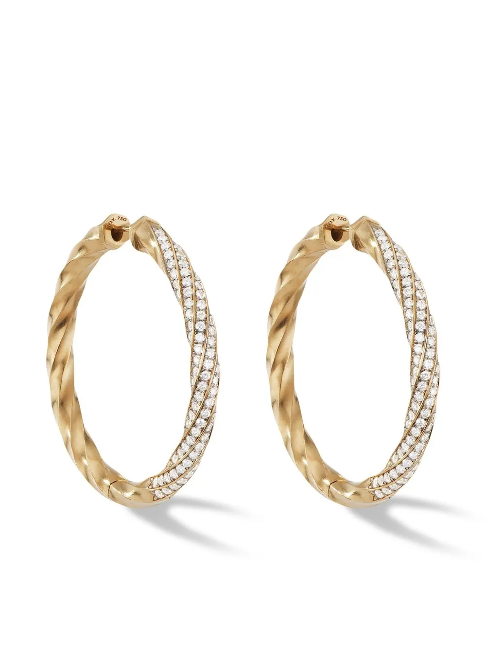 David Yurman 18kt Recycled Yellow Gold 4mm Cable Edge Diamond Hoop Earrings In Silver