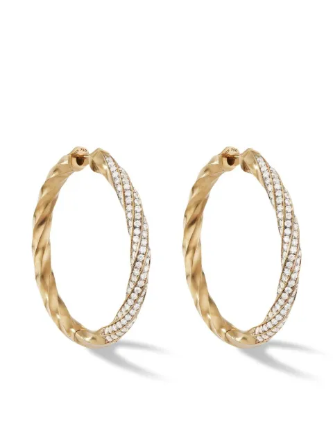 David Yurman - 18kt recycled yellow gold 4mm Cable Edge diamond hoop earrings