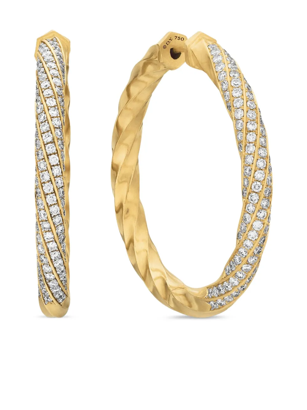 18kt yellow gold Cable Edge diamond hoop earrings