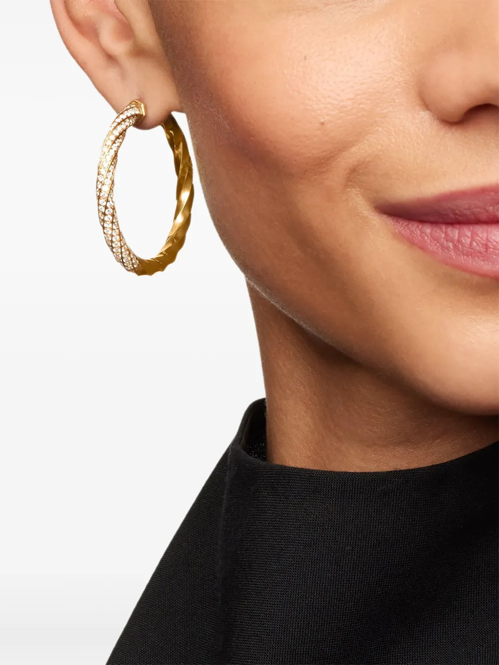 David Yurman 18K黄金 Cable Edge 钻石圈形耳环 | Image 2