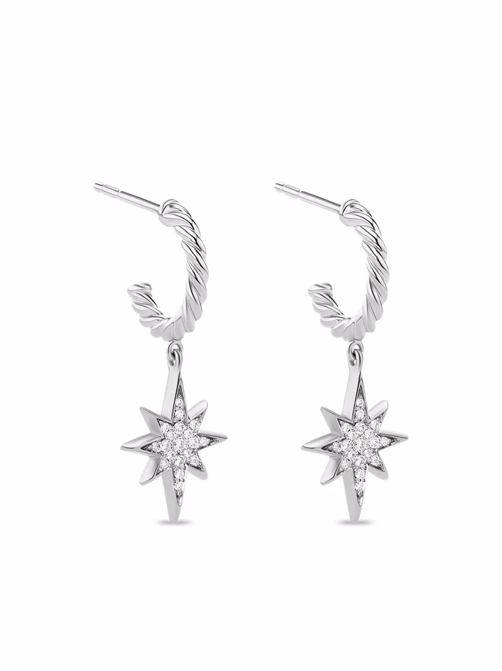 

David Yurman North Star diamond drop hoop earrings - Silver