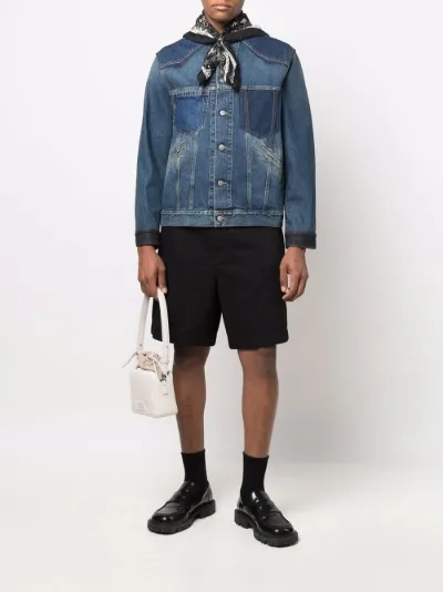 collarless button-up denim jacket 