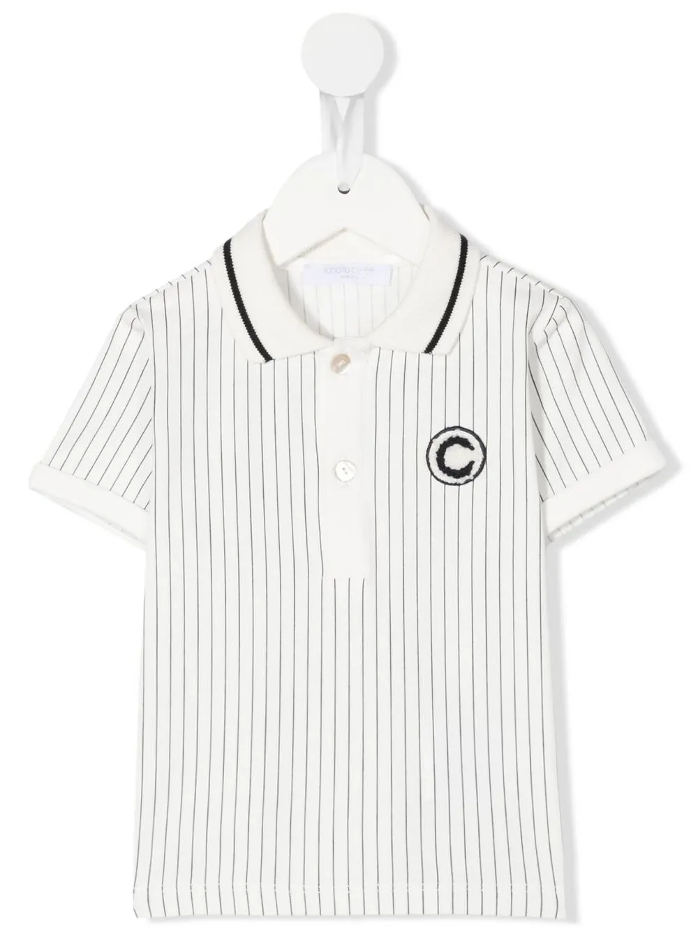 

Roberto Cavalli Junior playera tipo polo a rayas con parche del logo - Blanco