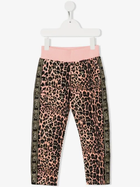 Roberto Cavalli Junior leopard-print logo-tape track pants