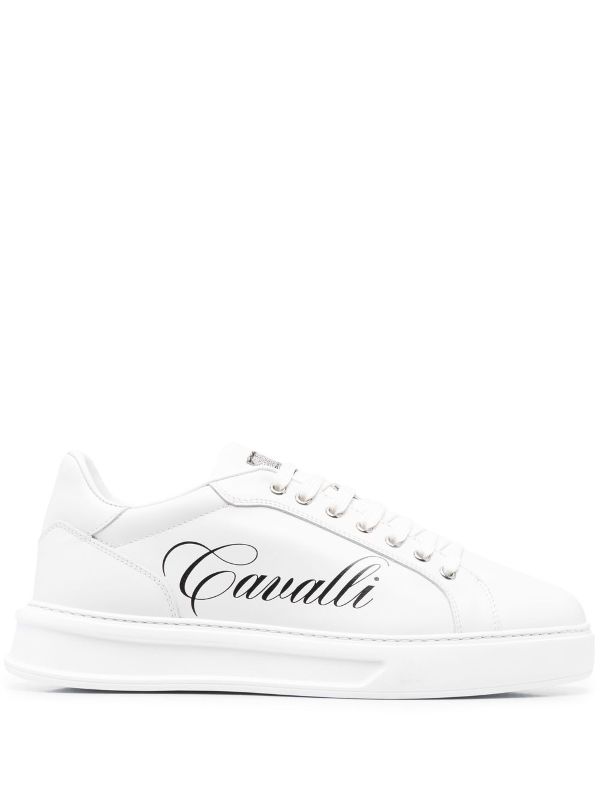 roberto cavalli logo leather sneakers