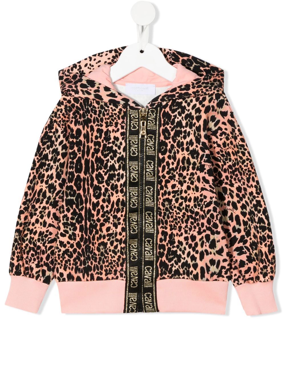 Roberto Cavalli Junior leopard-print logo tape hoodie - Pink