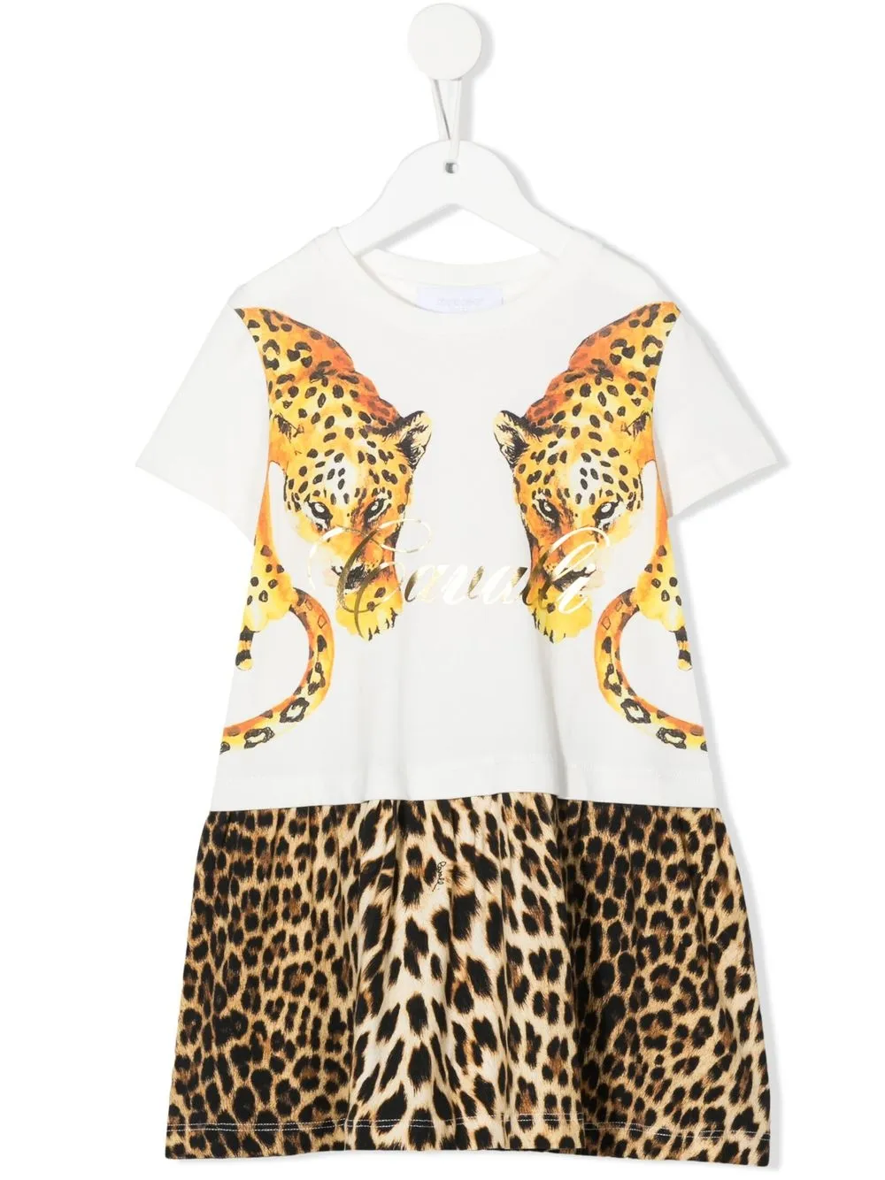 

Roberto Cavalli Junior vestido skater con estampado de leopardo - Blanco