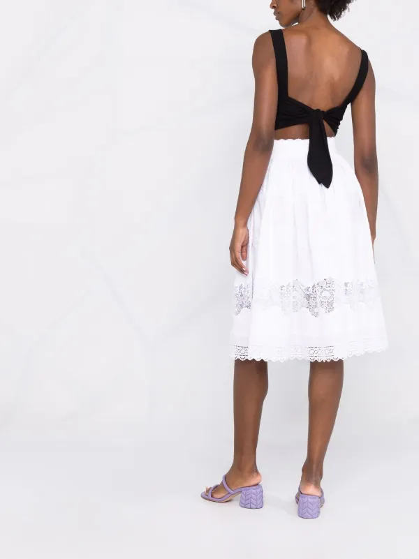 Dolce & Gabbana Floral Lace Flared Midi Skirt | White | FARFETCH