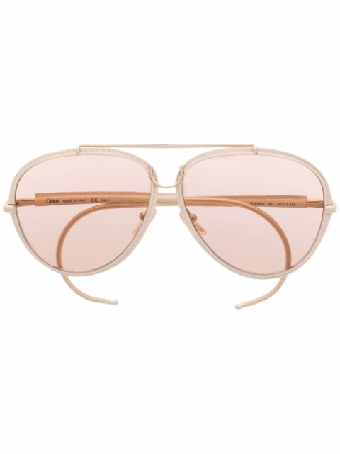 chloe aviator sunglasses with leather trim