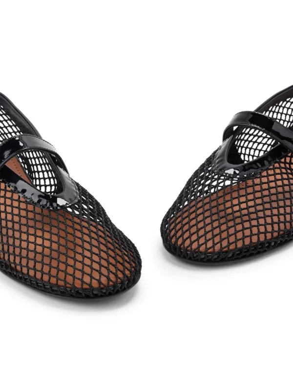 【透け感で魅せる】ALAIA Fishnet Flat Ballet Khaki/Nude/Black ALAÏA KHAKI BALLET FLATS IN FISHNET | ALAÏA