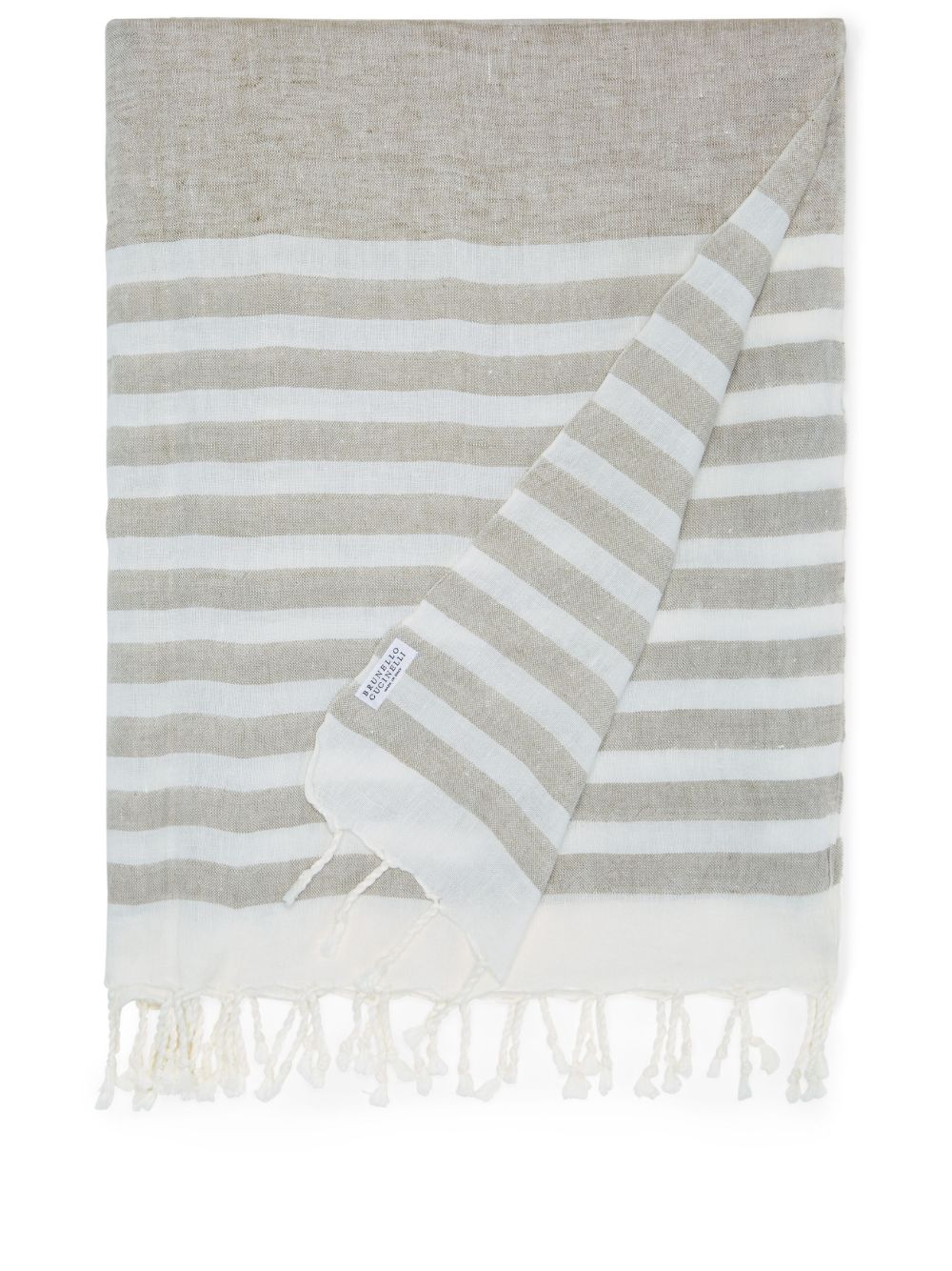 Shop Brunello Cucinelli Striped Linen Blanket In White