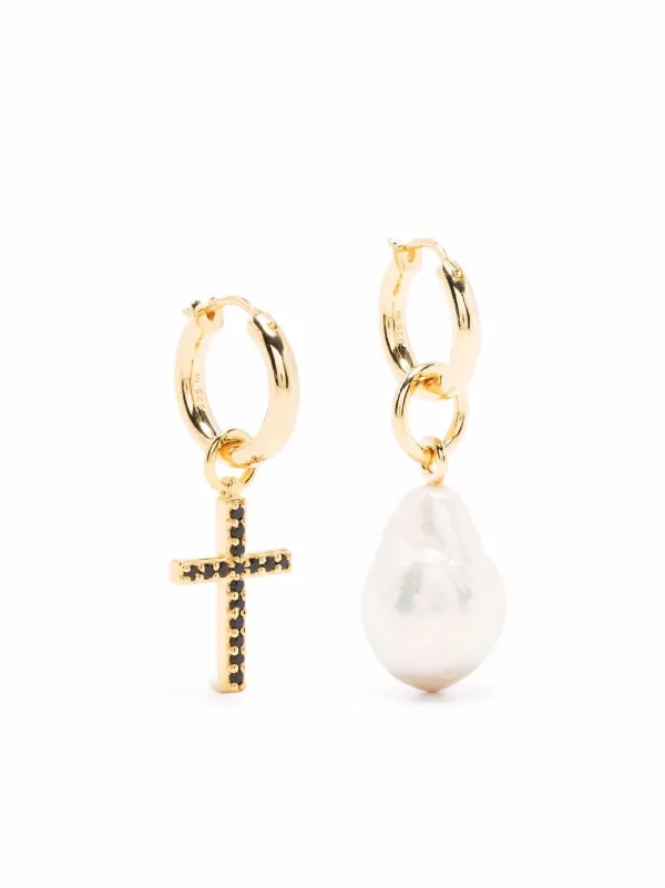 Missoma Pearl And Cross Hoop Earrings 