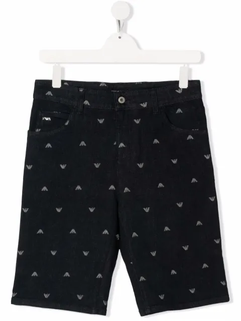 Emporio Armani Kids شورت جينز بطول الركبة ونقش مونوغرام