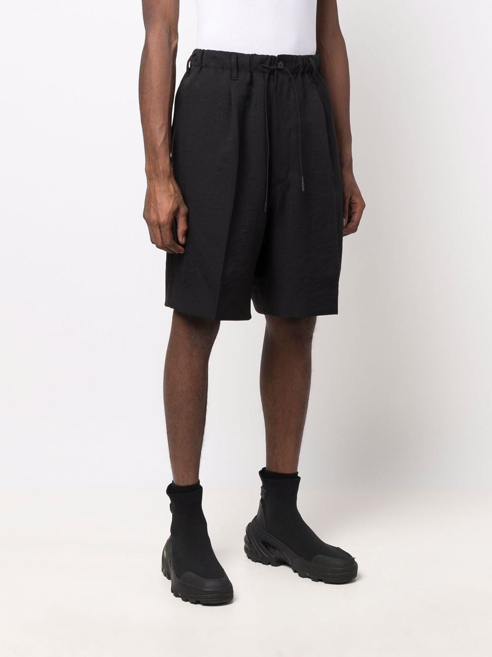  Y-3 Bermudas A Rayas Con Cordones - Negro 