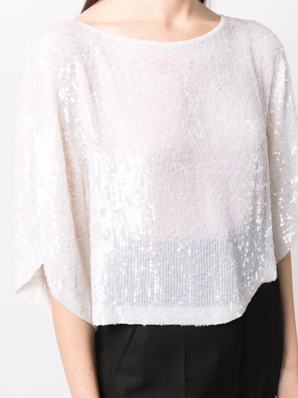 Shop P.a.r.o.s.h Sequin-embellished Draped Blouse In Neutrals