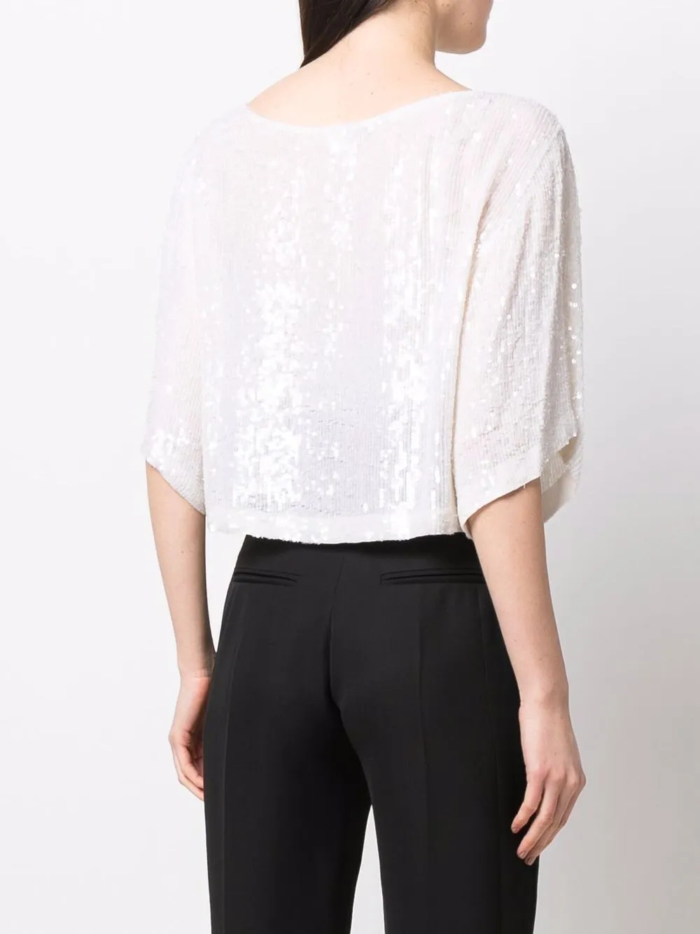 Shop P.a.r.o.s.h Sequin-embellished Draped Blouse In Neutrals