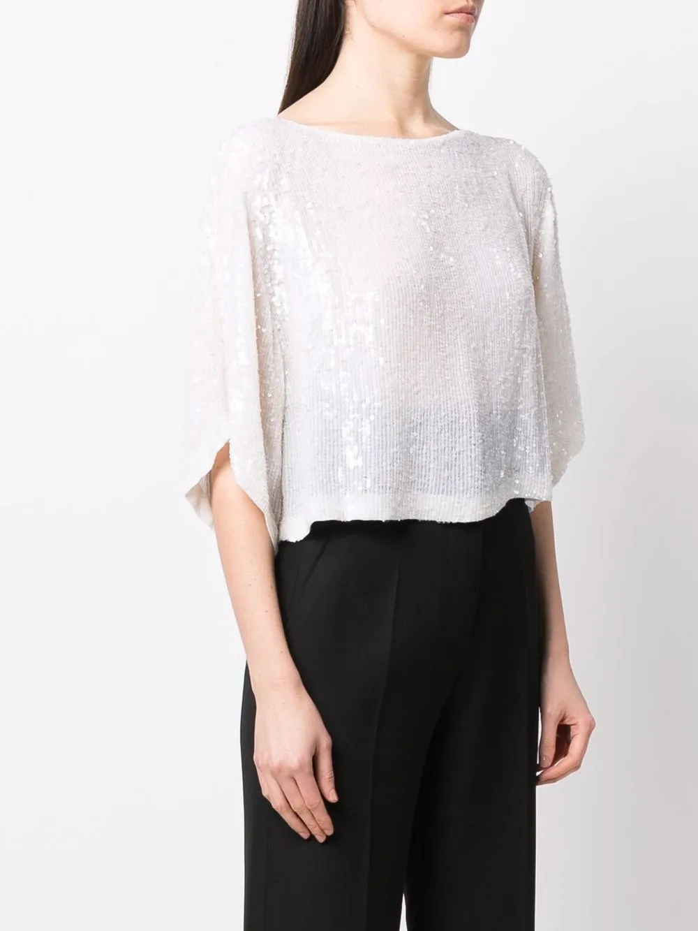 Shop P.a.r.o.s.h Sequin-embellished Draped Blouse In Neutrals