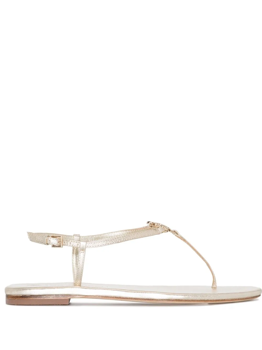 Tory Burch Logo-plaque Flat Sandals In Gold | ModeSens