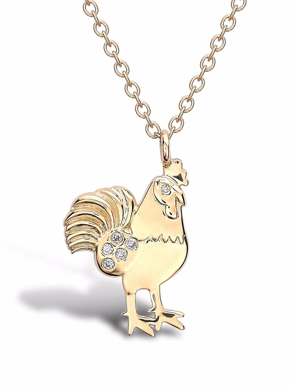 18kt yellow gold Zodiac rooster diamond pendant necklace