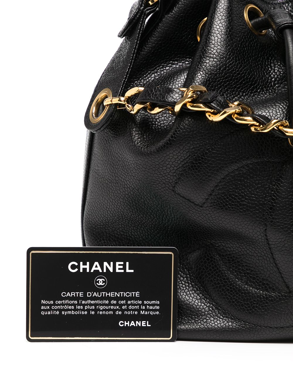 CHANEL Quilted Leather CC Logo Tassel Mini Bucket Bag Navy Blue