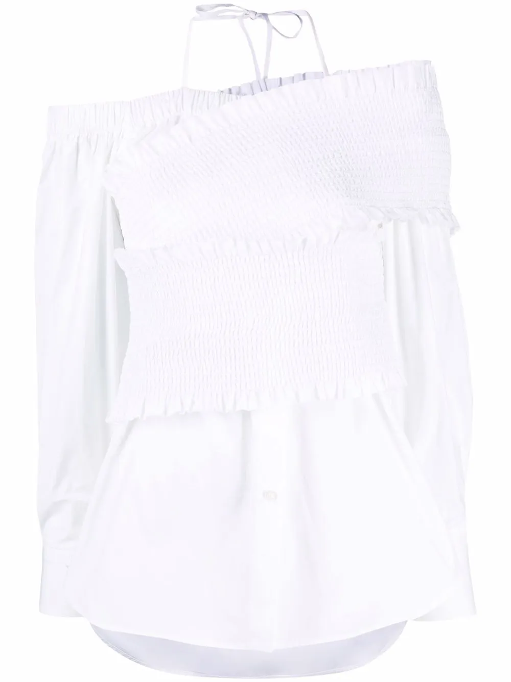 Shop Msgm Off-shoulder Cotton Blouse In White