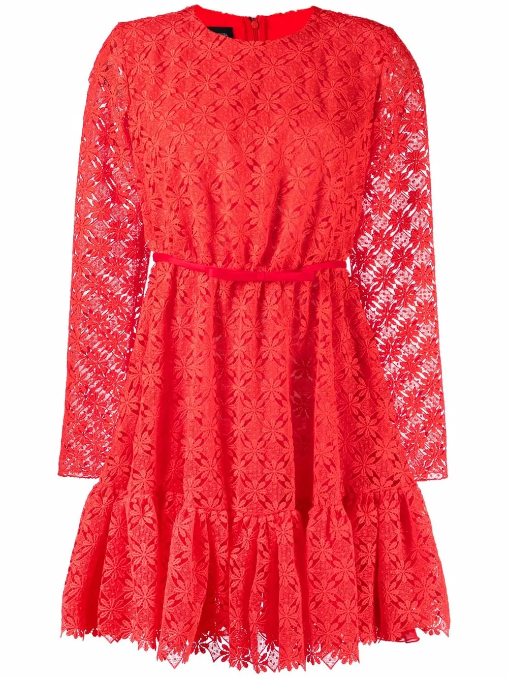 

Giambattista Valli vestido acampanado con bordado inglés - Rojo