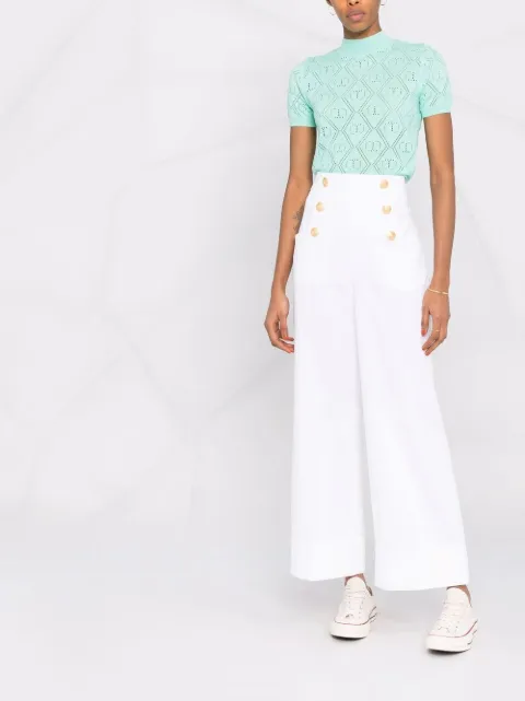 Shop TWINSET monogram open-knit top 