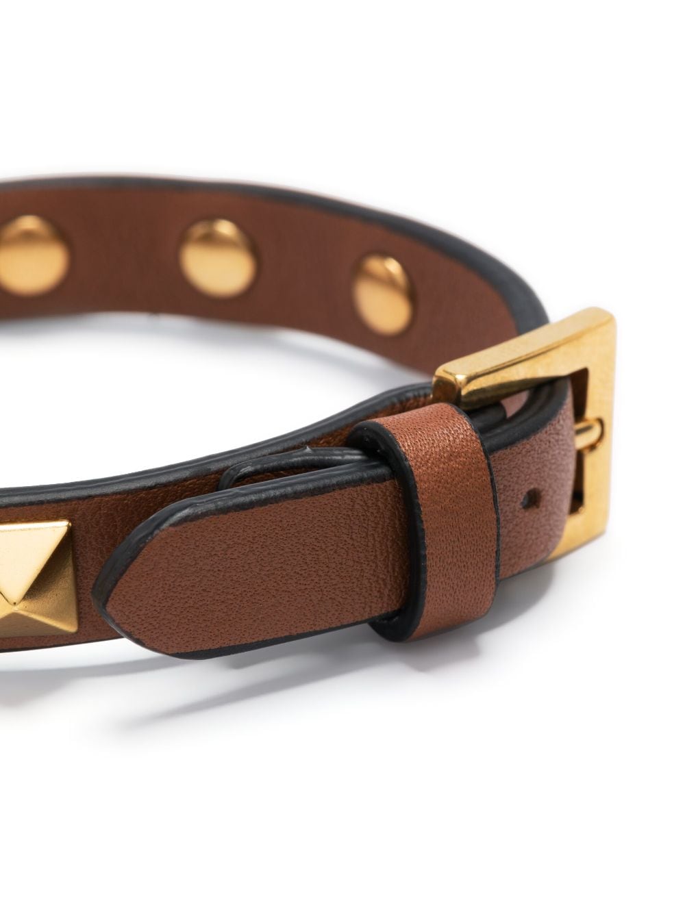 Shop Valentino Rockstud Leather Bracelet In Braun