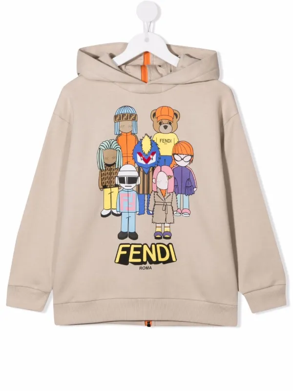 Fendi Kids rear-zip cartoon-print Hoodie Neutrals FARFETCH IN