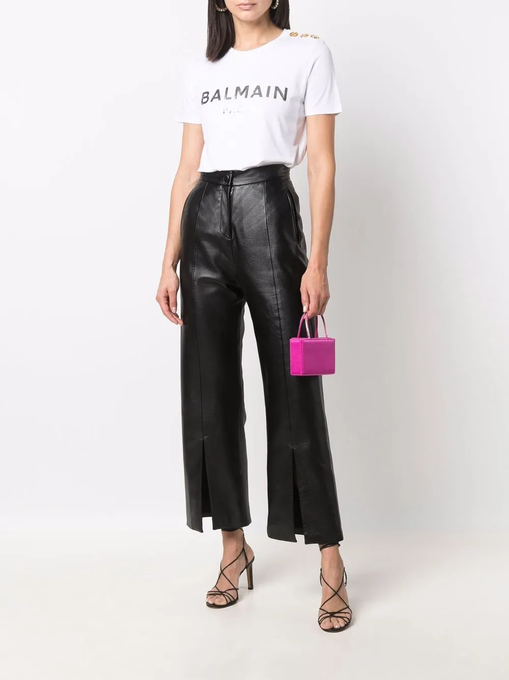 фото Balmain футболка с декоративными пуговицами и логотипом