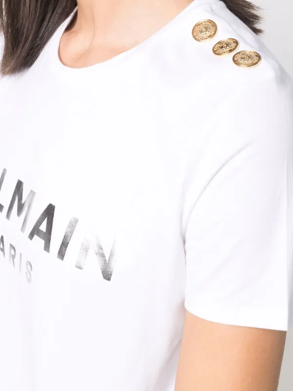 Shop Balmain metallic-logo button 