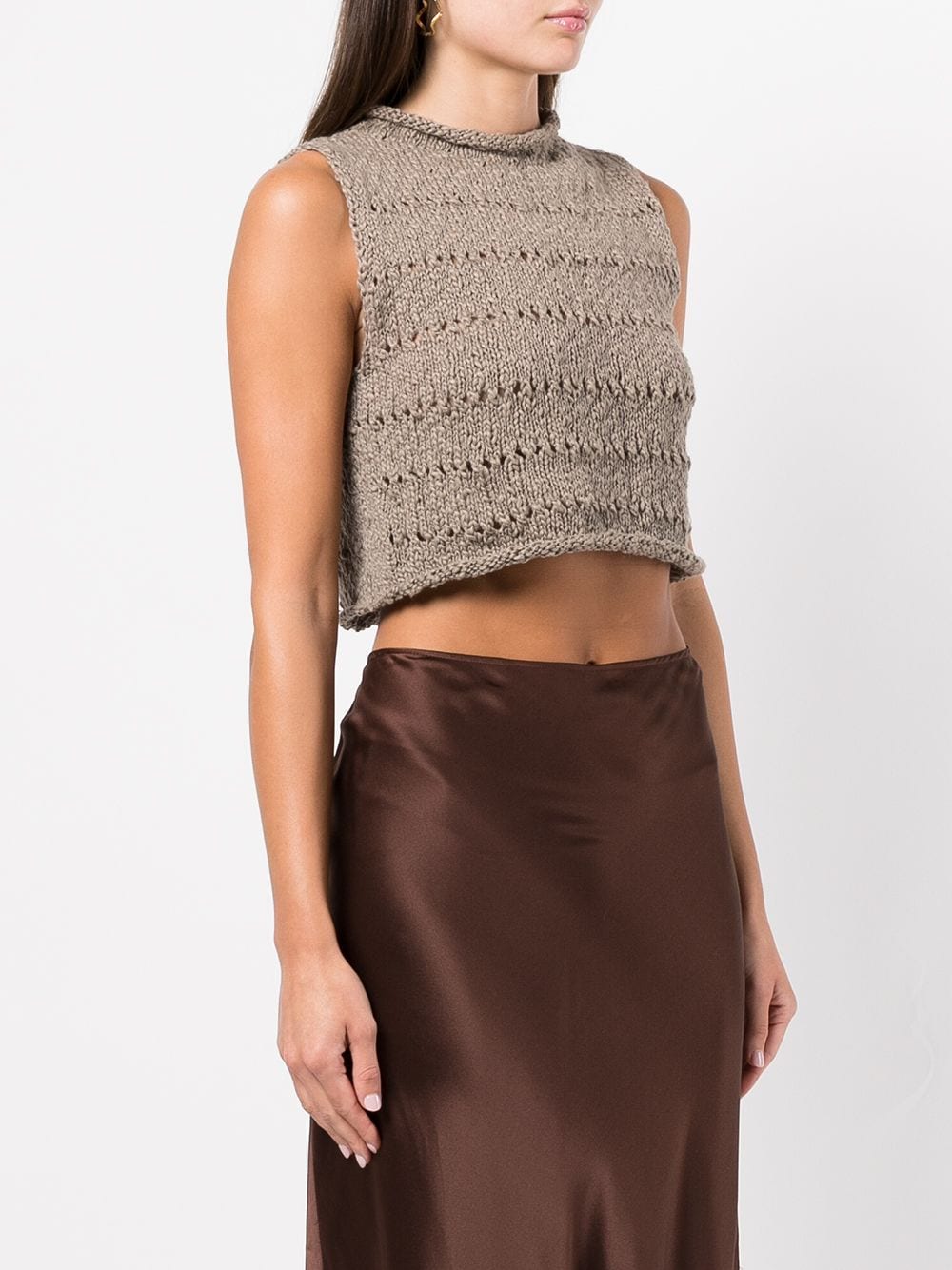 Shop Voz Flammé Knitted Crop Top In Brown