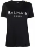 Balmain metallic-logo button-embellished T-shirt - Black