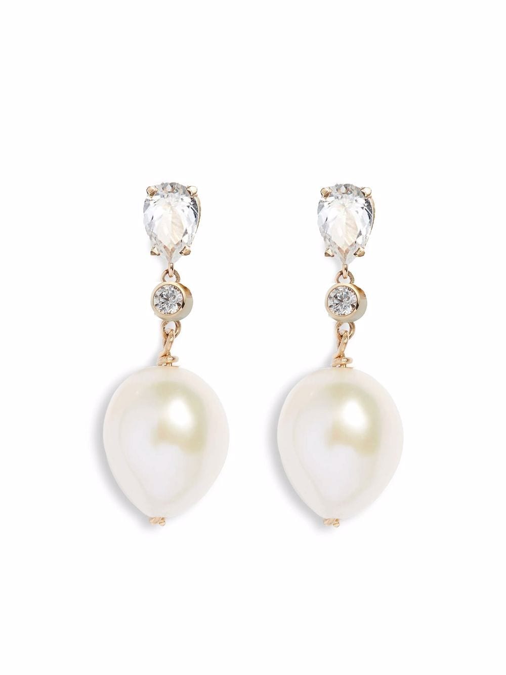 14kt yellow gold pear-cut topaz and pearl earrings