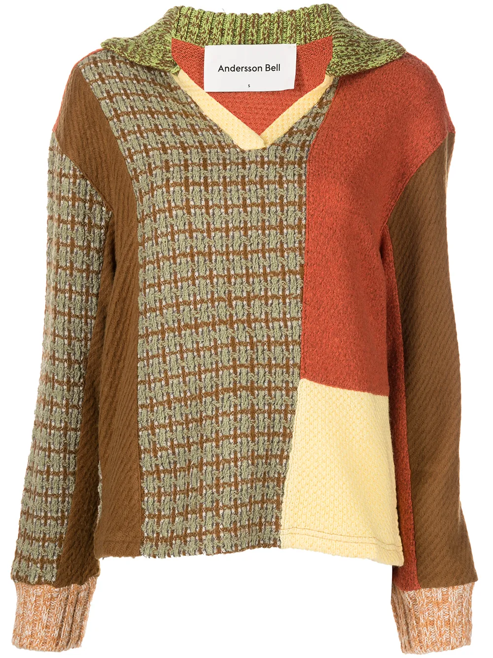 

Andersson Bell Sienna patchwork-knit polo jumper - Brown